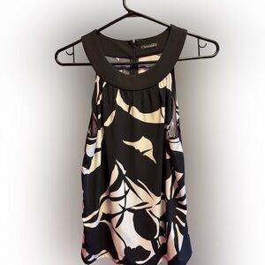 Tahari Black and Cream Floral Blouse